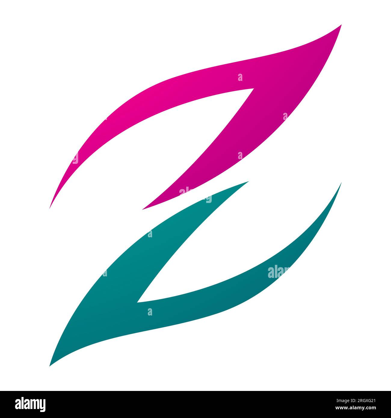 Magenta and Green Fire Shaped Letter Z Icon on a White Background Stock Photo