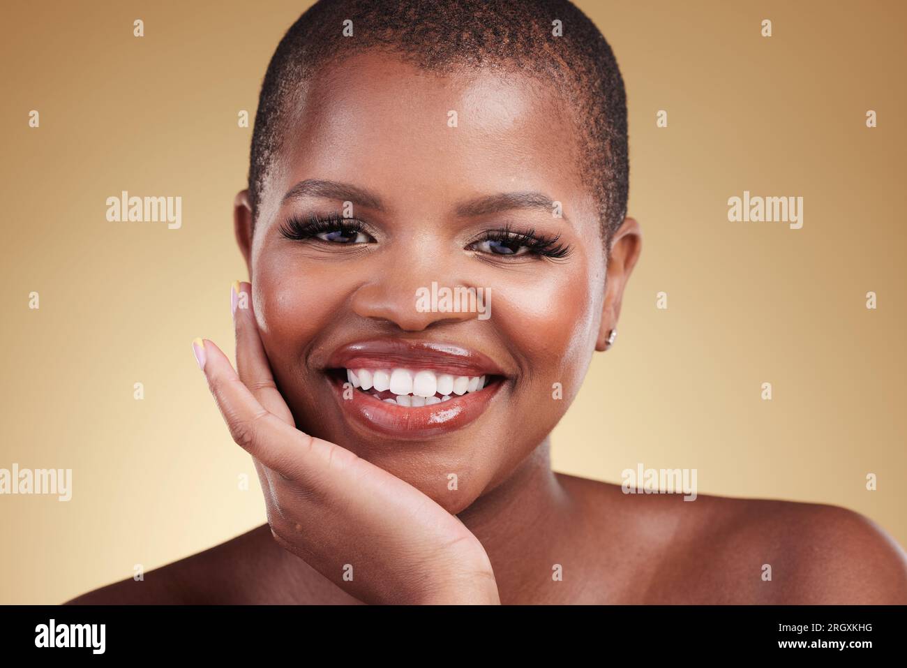 Beauty, smile and portrait a black woman in studio for skincare, glow and  cosmetics. Face of happy african model person with facial shine,  dermatology Stock Photo - Alamy