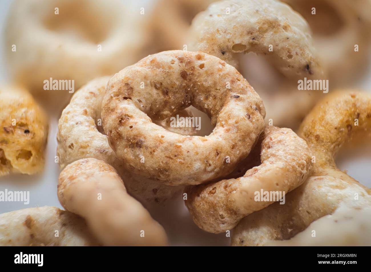close up of wholegrain cheerios showing detail of the foodstuff Stock Photo