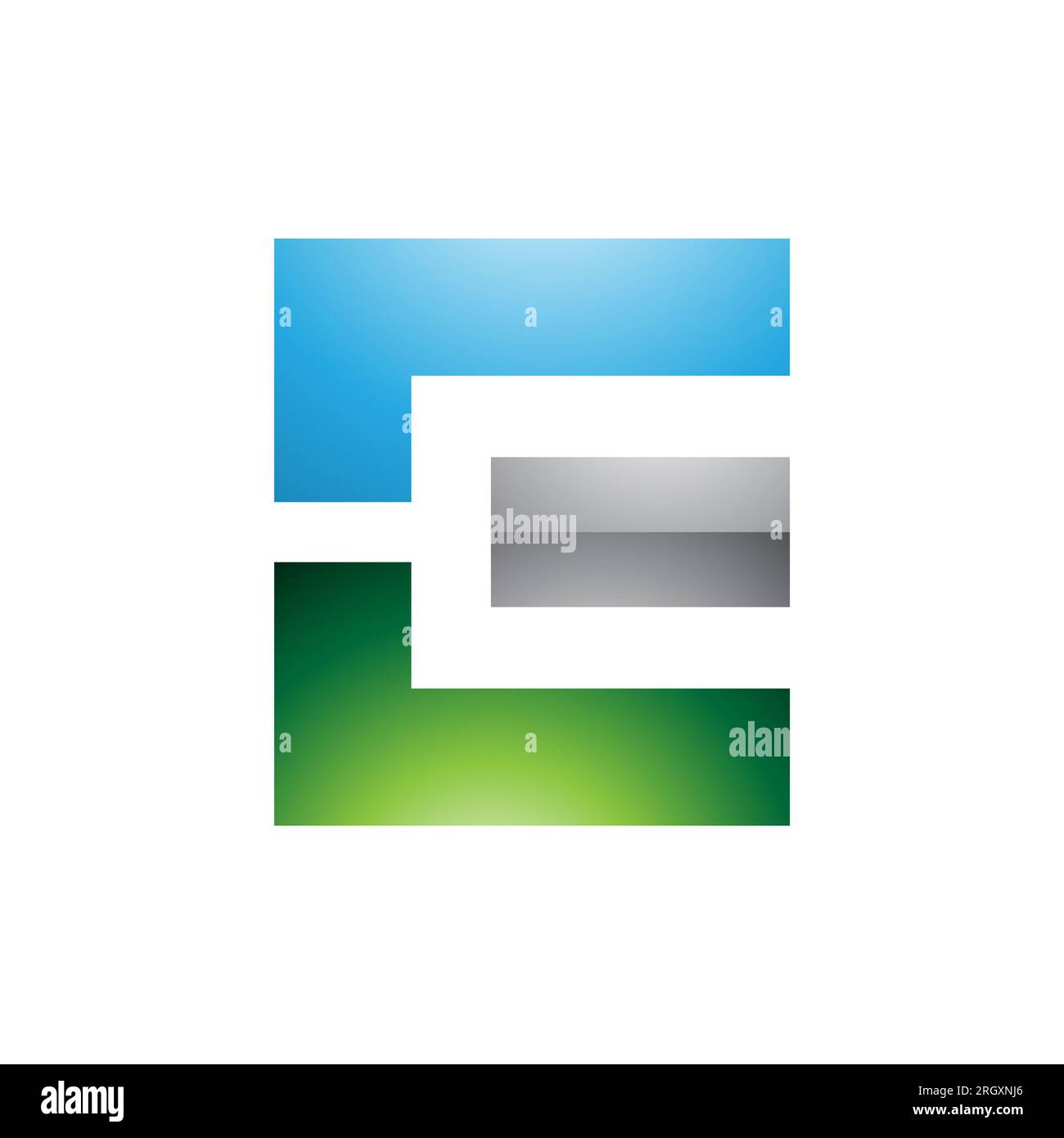 Blue Green and Grey Glossy Rectangular Letter E Icon on a White ...