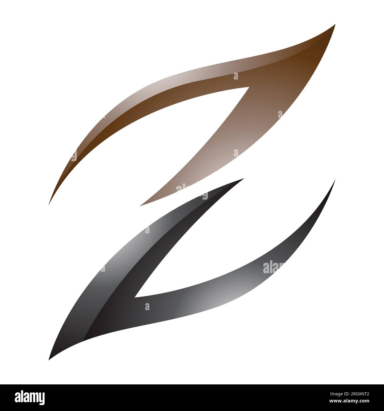 Brown and Black Glossy Fire Shaped Letter Z Icon on a White Background Stock Photo