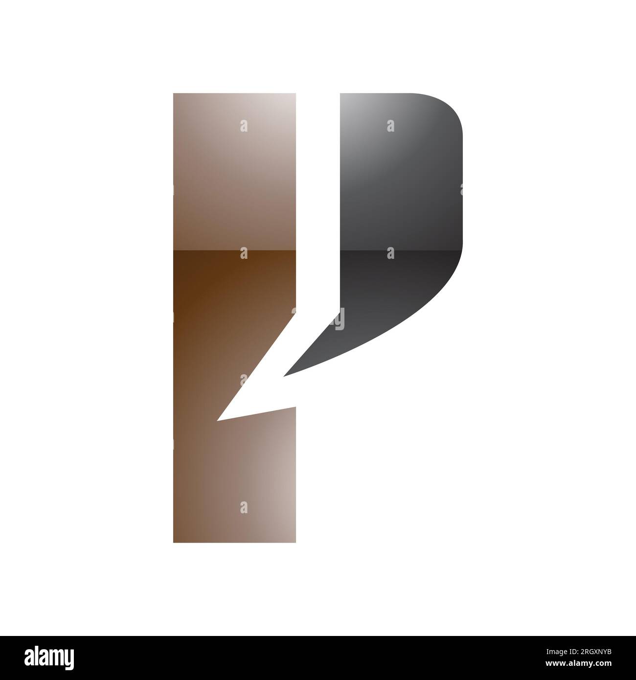 Brown and Black Glossy Letter P Icon with a Bold Rectangle on a White ...
