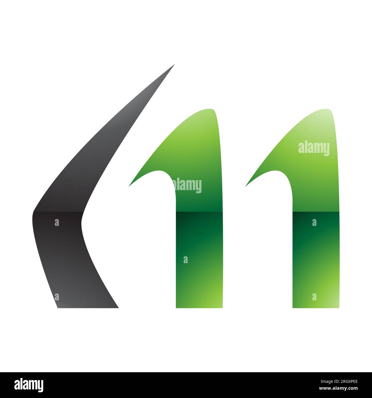 Green and Black Glossy Horn Shaped Letter M Icon on a White Background ...