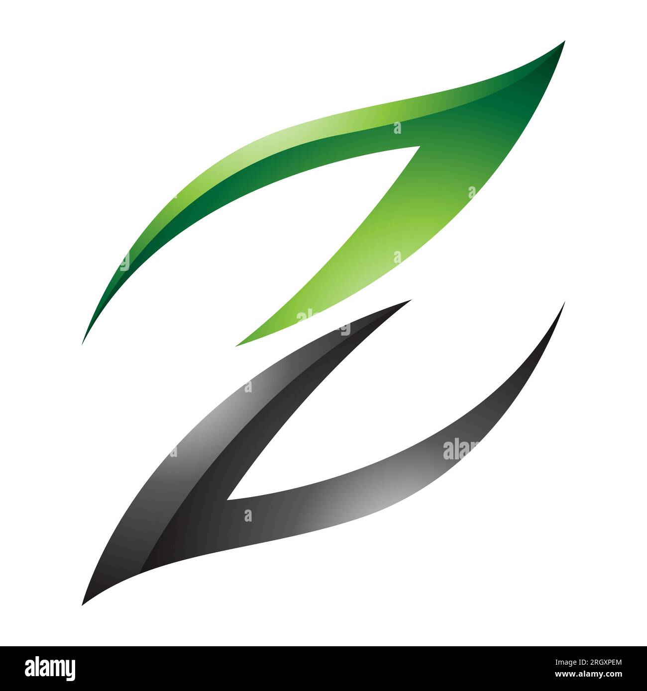 Green and Black Glossy Fire Shaped Letter Z Icon on a White Background Stock Photo