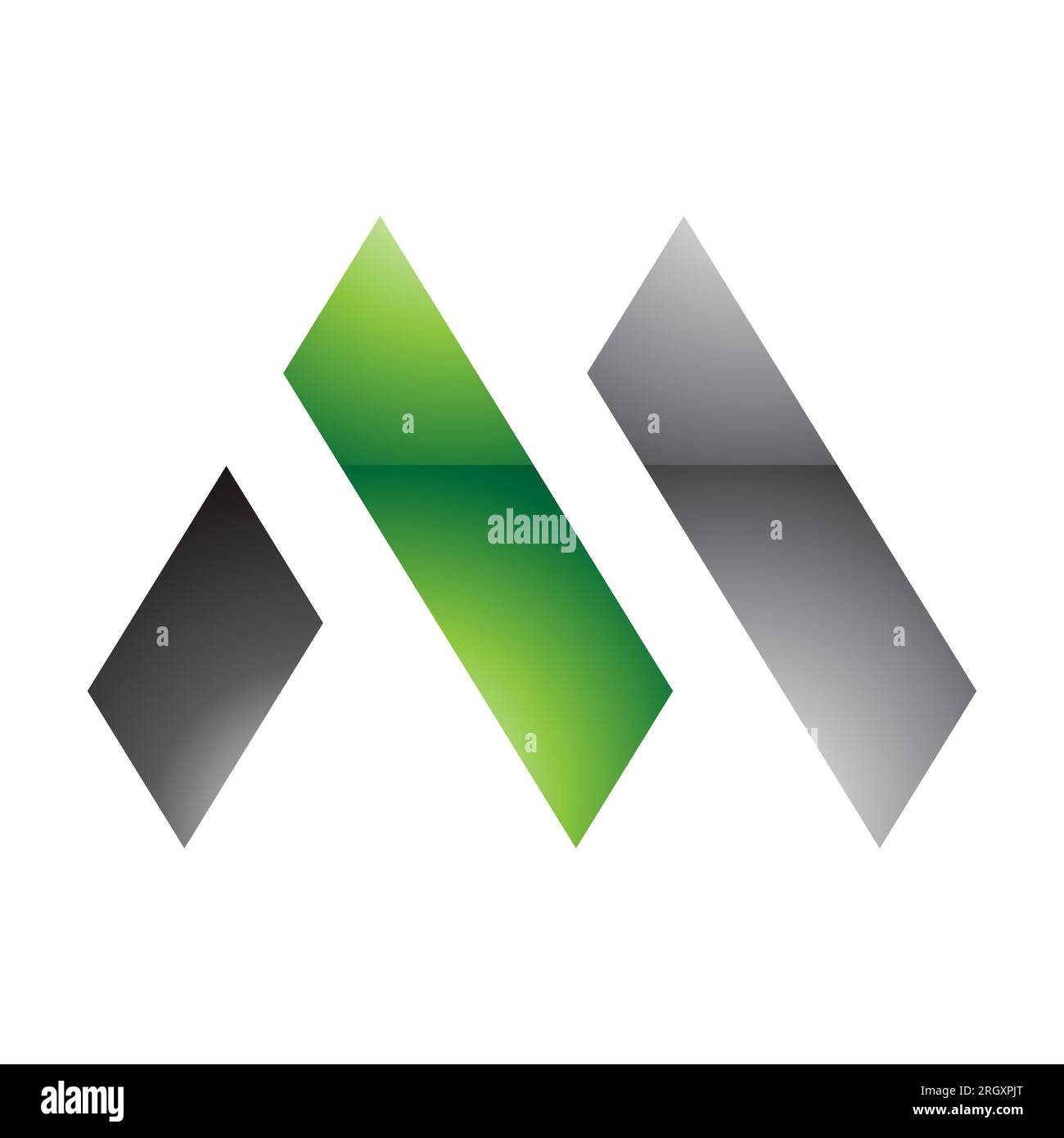 Green and Black Glossy Letter M Icon with Rectangles on a White ...