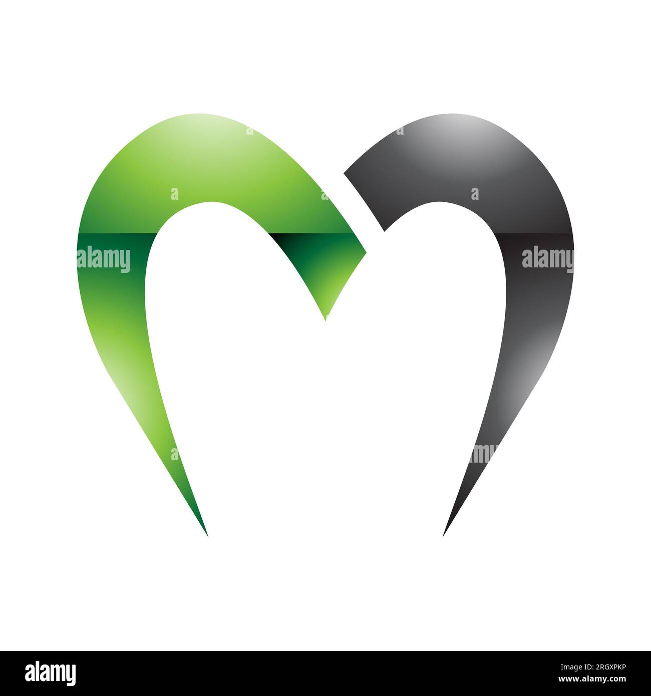 Green and Black Glossy Parachute Shaped Letter M Icon on a White ...