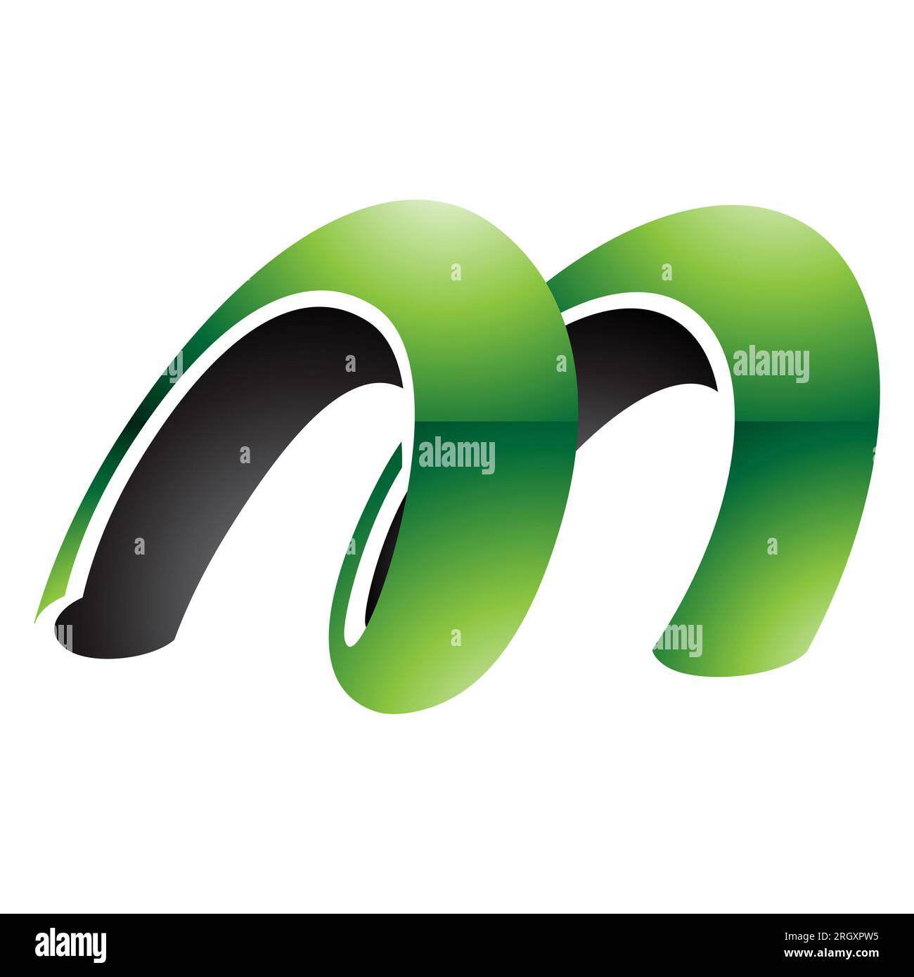 Green and Black Glossy Spring Shaped Letter M Icon on a White ...