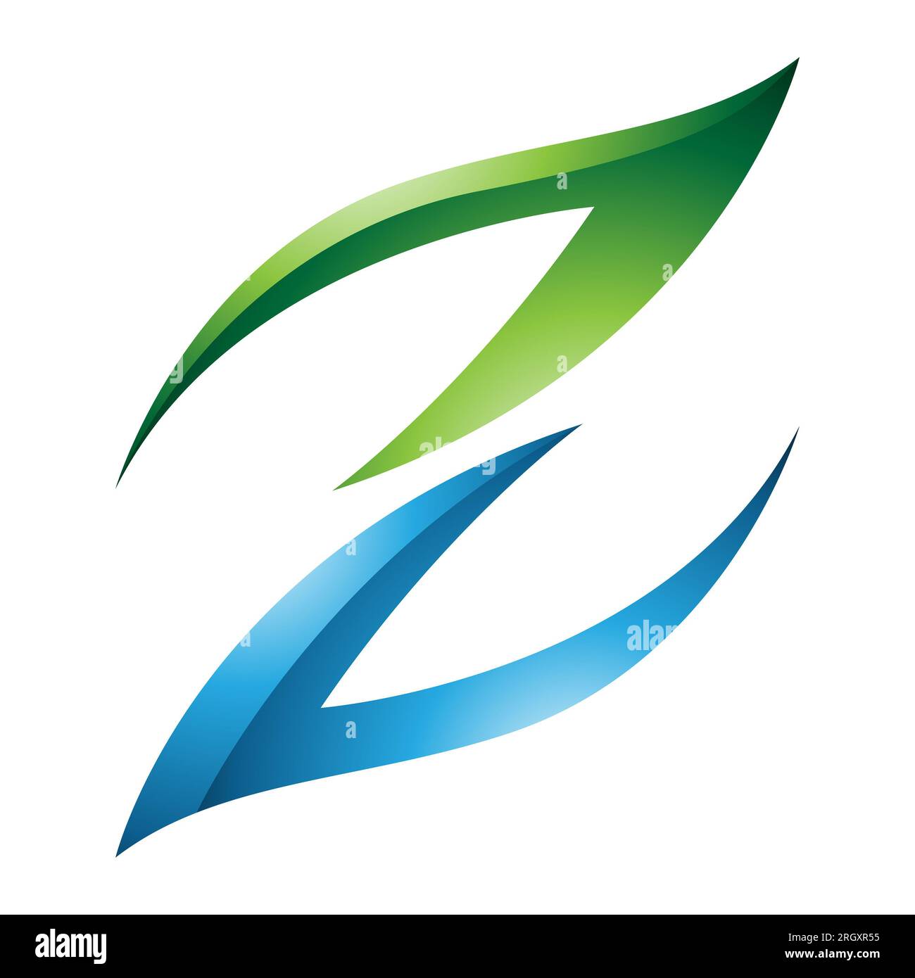 Green and Blue Glossy Fire Shaped Letter Z Icon on a White Background Stock Photo