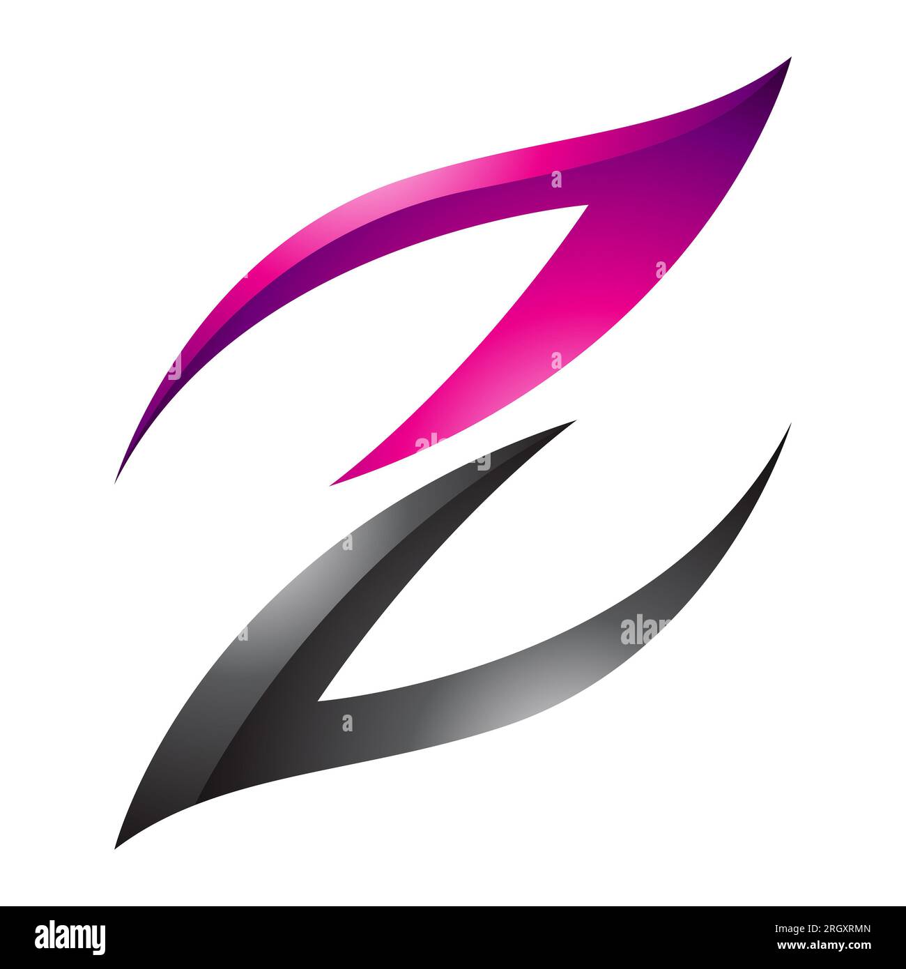 Magenta and Black Glossy Fire Shaped Letter Z Icon on a White Background Stock Photo