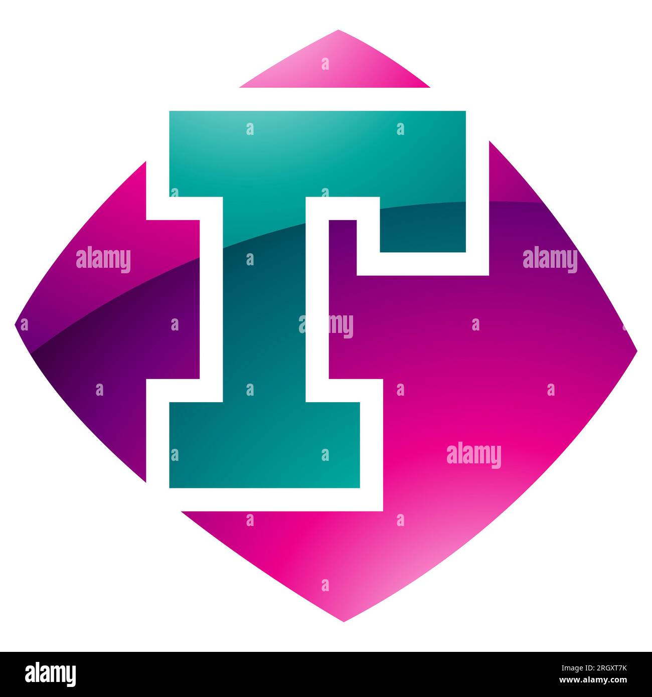 Magenta and Green Glossy Bulged Square Shaped Letter R Icon on a White ...