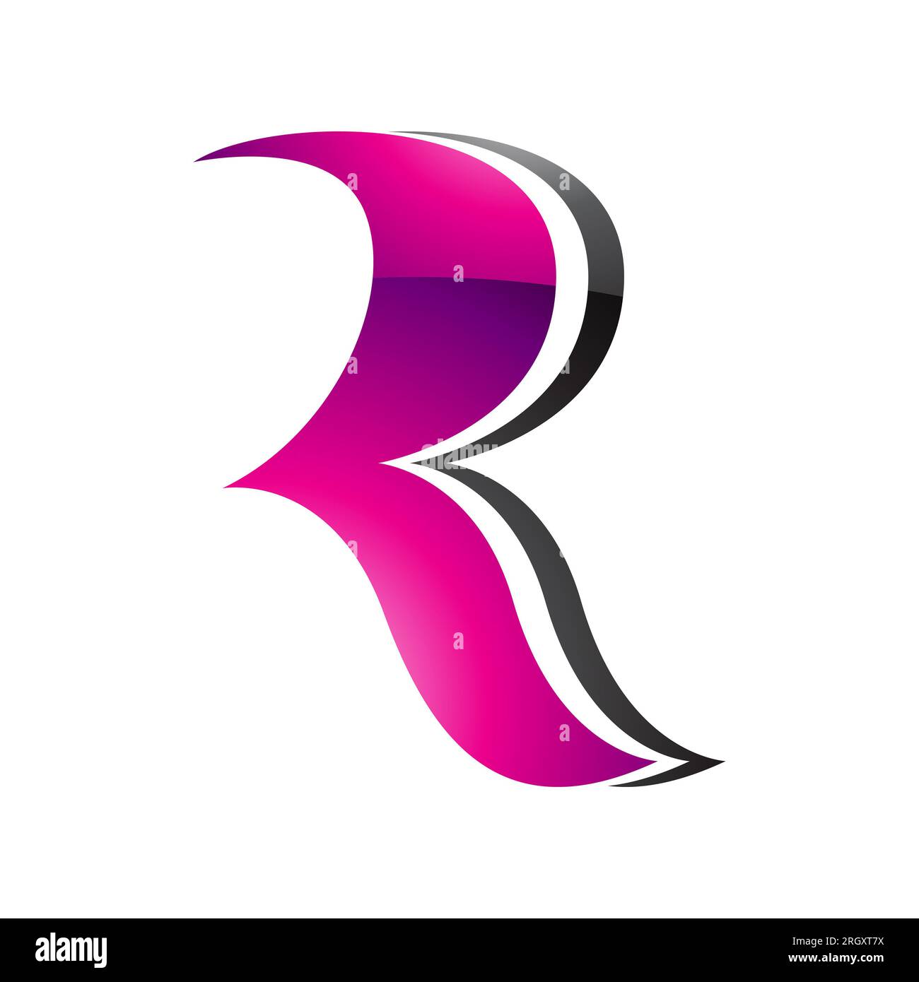 Magenta and Black Glossy Wavy Shaped Letter R Icon on a White ...