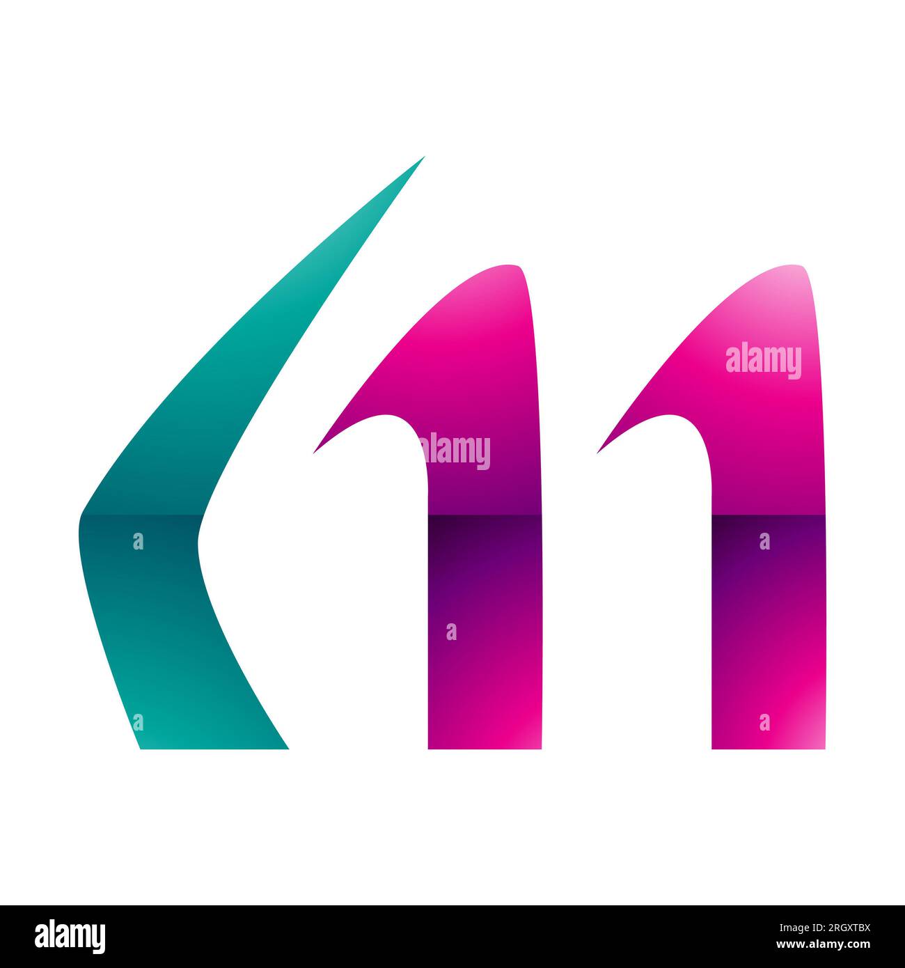 Magenta and Green Glossy Horn Shaped Letter M Icon on a White ...