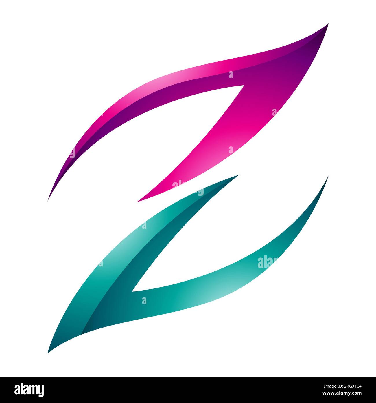Magenta and Green Glossy Fire Shaped Letter Z Icon on a White Background Stock Photo