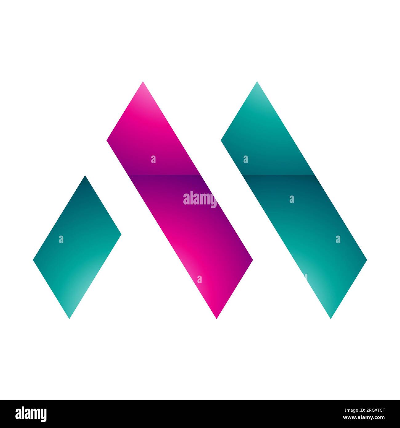 Magenta and Green Glossy Letter M Icon with Rectangles on a White ...