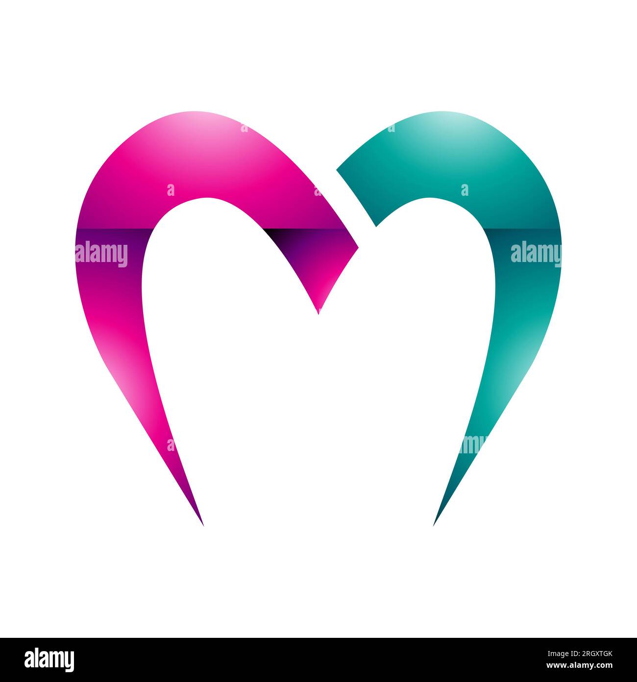 Magenta and Green Glossy Parachute Shaped Letter M Icon on a White ...