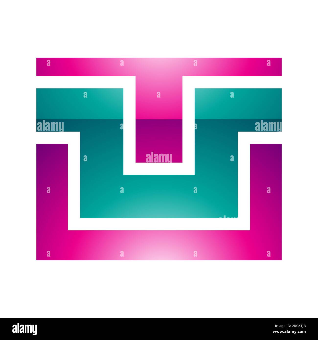 Magenta and Green Glossy Rectangle Shaped Letter U Icon on a White ...