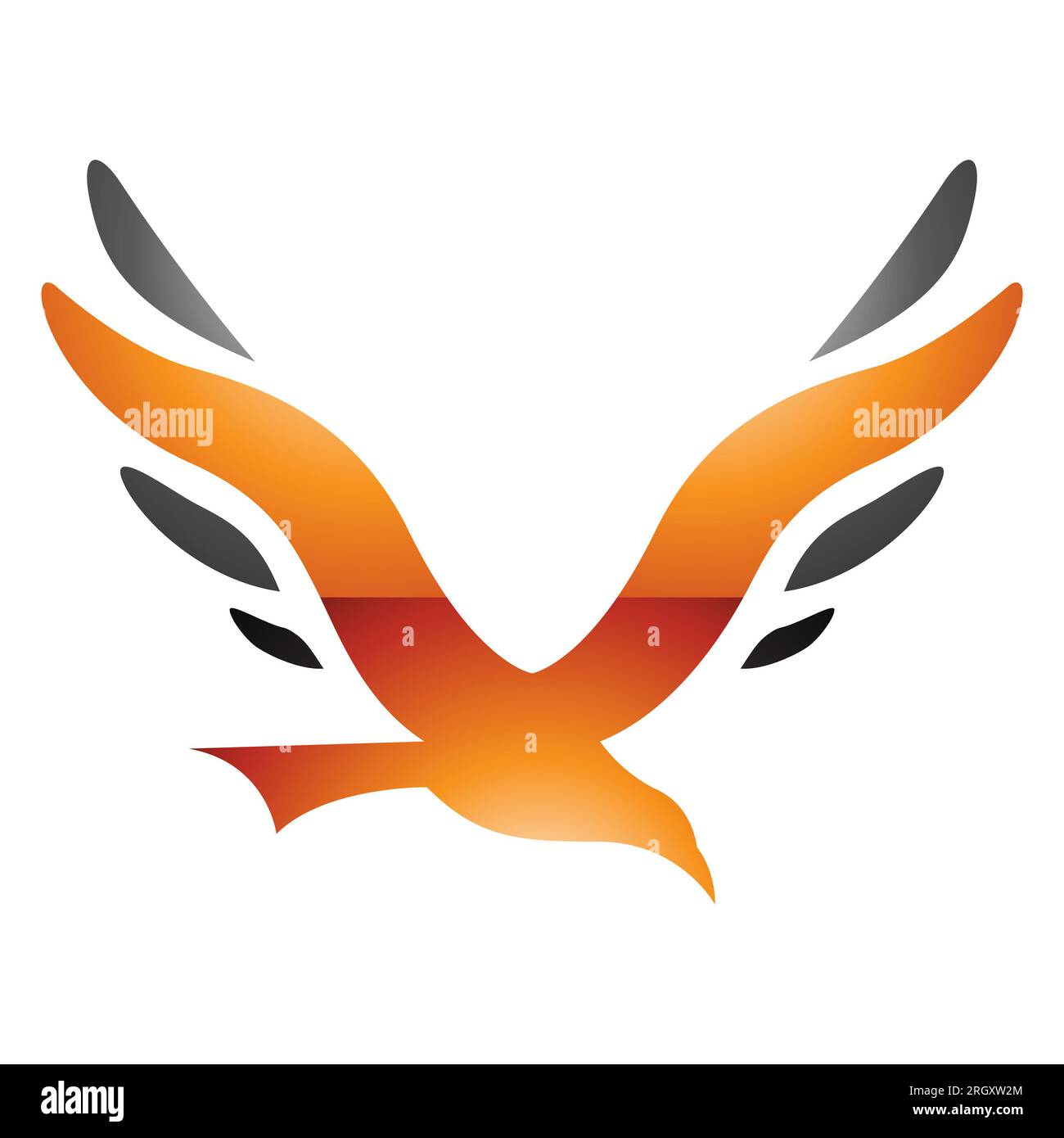 Orange and Black Glossy Bird Shaped Letter V Icon on a White Background ...