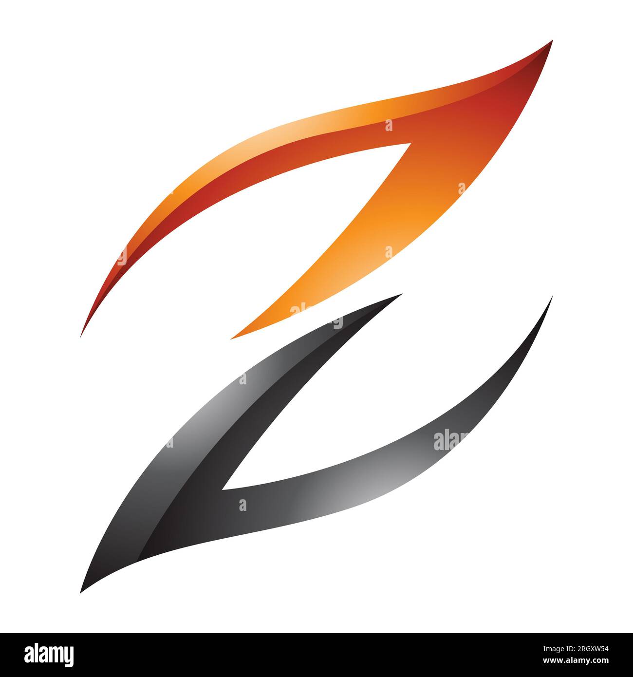 Orange and Black Glossy Fire Shaped Letter Z Icon on a White Background Stock Photo