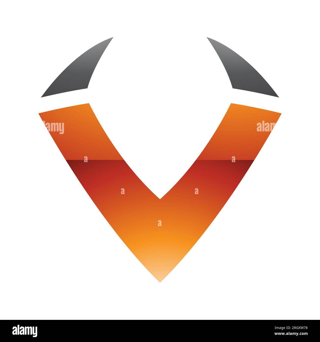 Orange and Black Glossy Horn Shaped Letter V Icon on a White Background ...