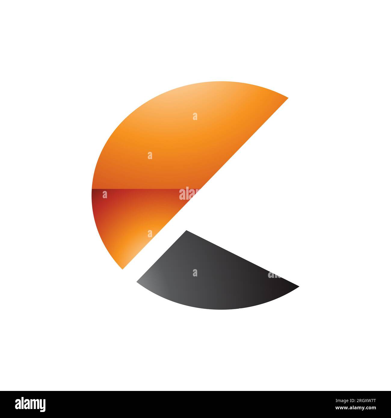 Orange and Black Glossy Letter C Icon with Half Circles on a White ...