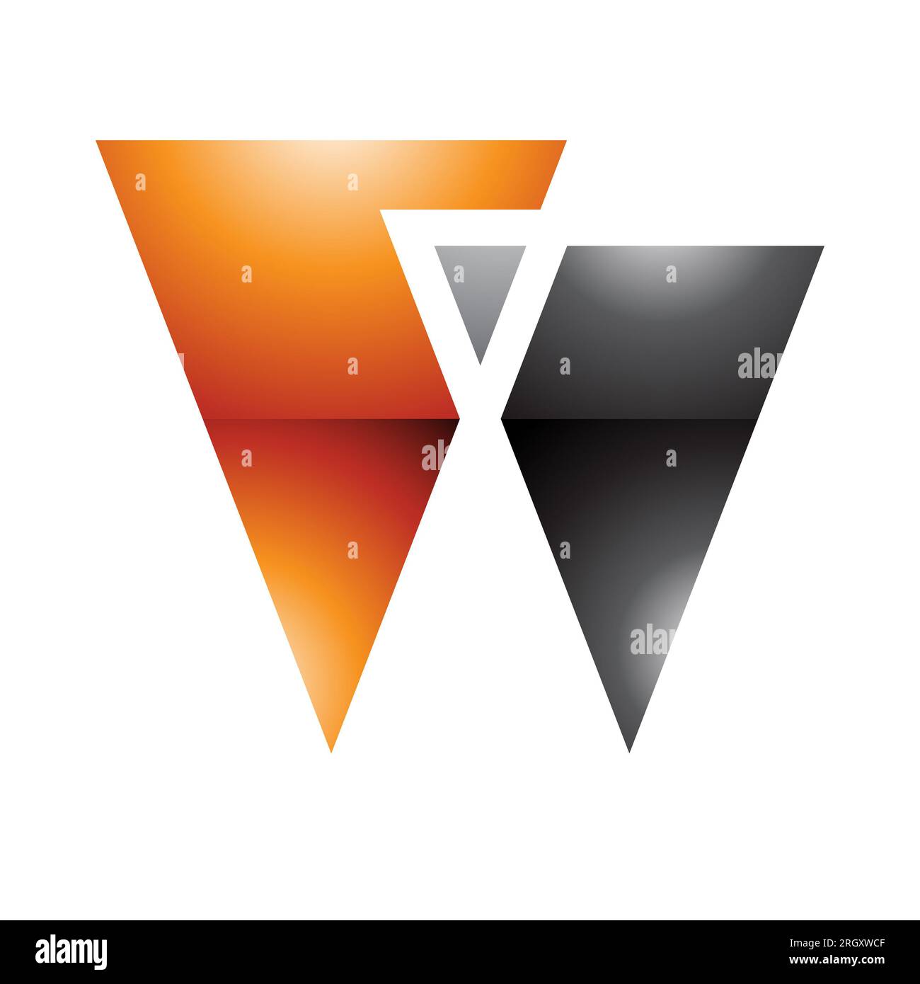 Orange and Black Glossy Letter W Icon with Triangles on a White ...