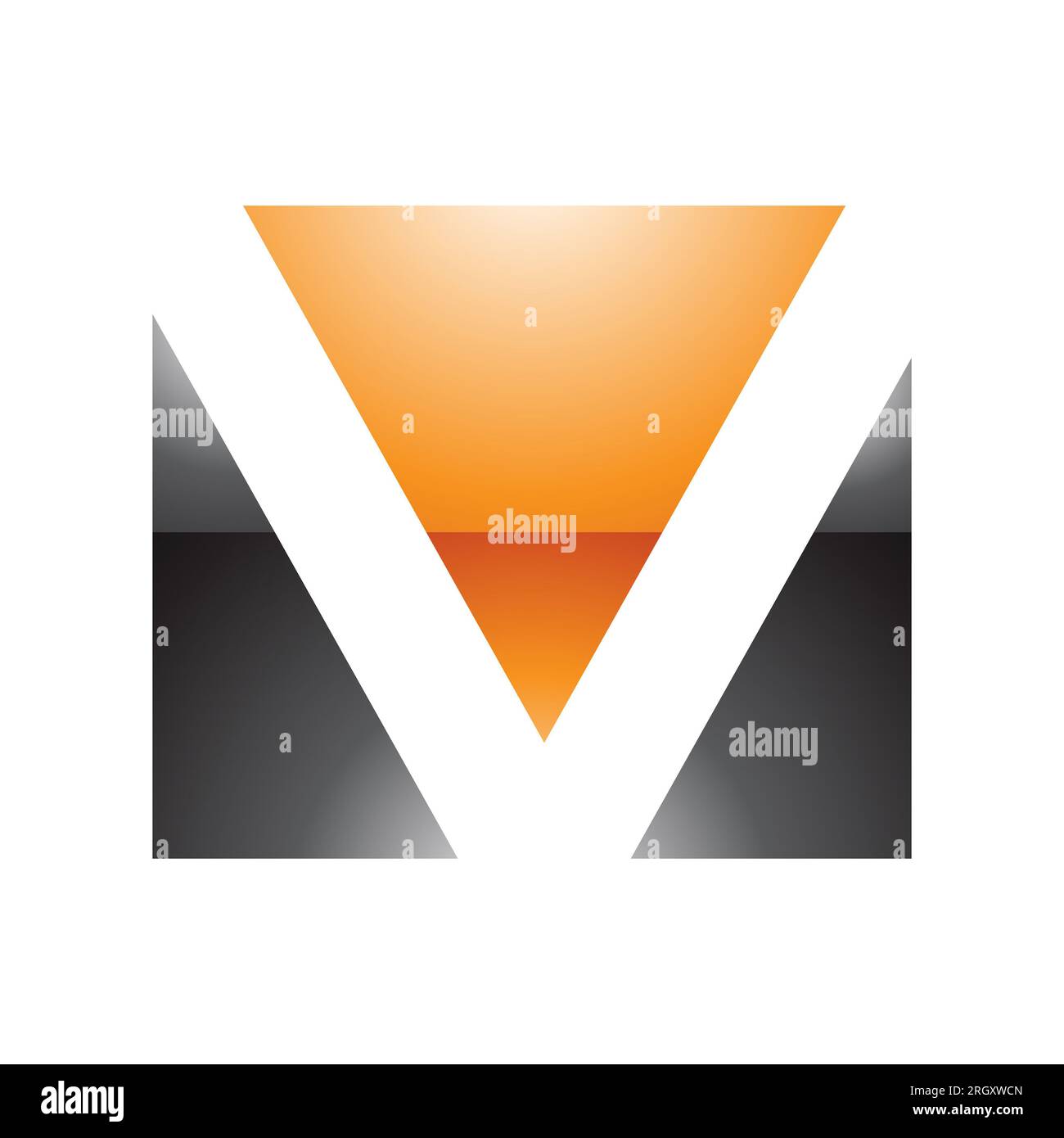 Orange and Black Glossy Rectangular Shaped Letter V Icon on a White ...