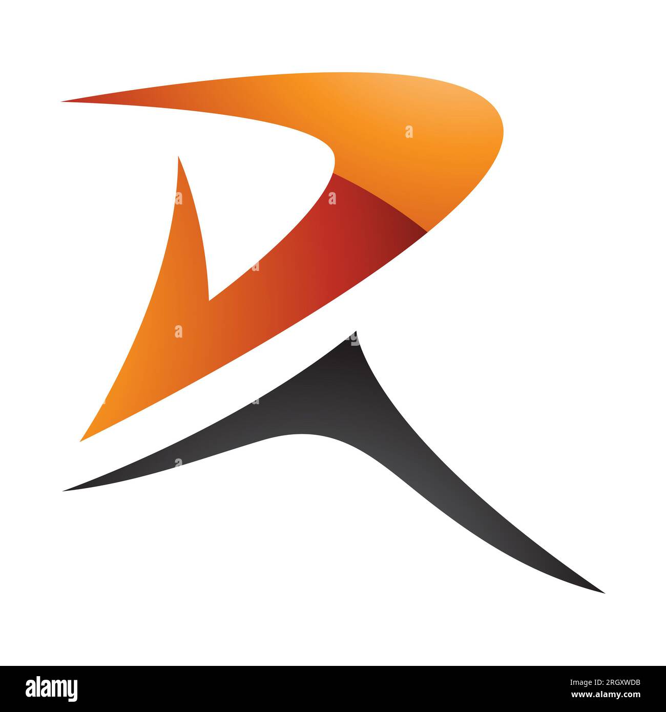 Orange and Black Glossy Pointy Tipped Letter R Icon on a White ...