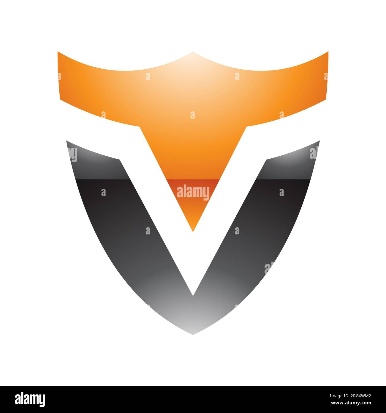 Orange and Black Glossy Shield Shaped Letter V Icon on a White ...