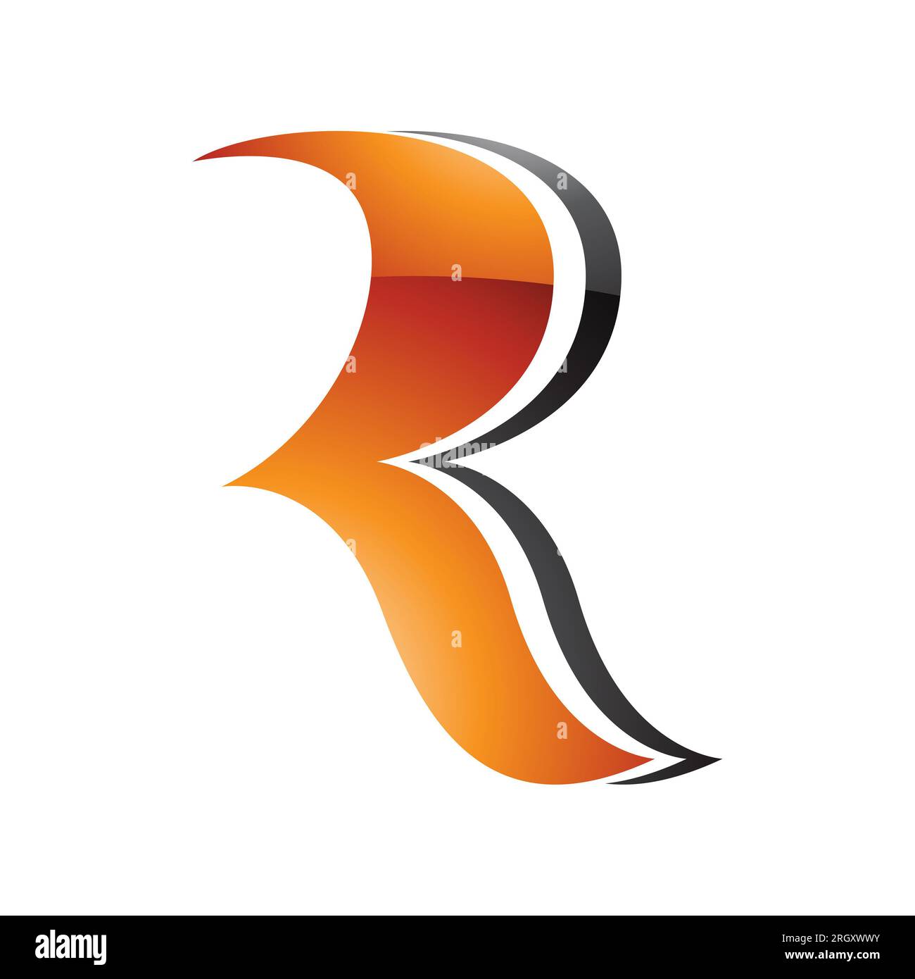 Orange and Black Glossy Wavy Shaped Letter R Icon on a White Background ...