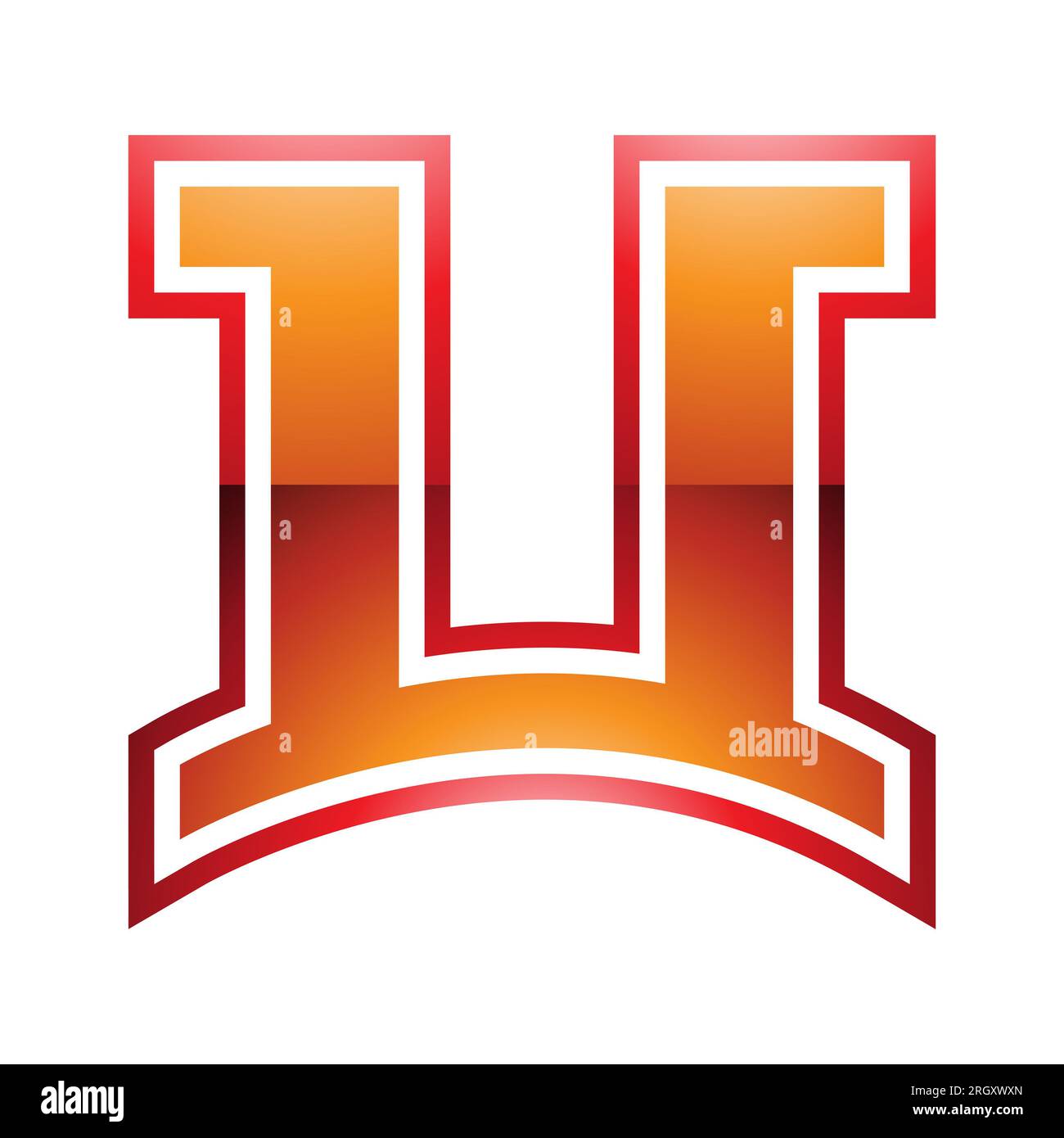 Orange and Red Glossy Arch Shaped Letter U Icon on a White Background ...