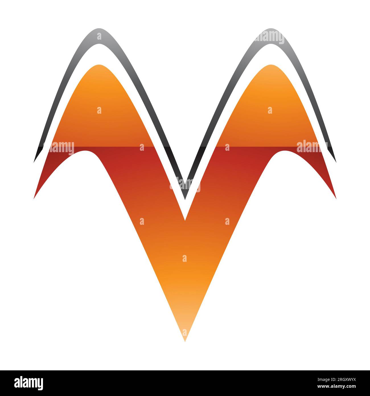 Orange and Black Glossy Wing Shaped Letter V Icon on a White Background ...