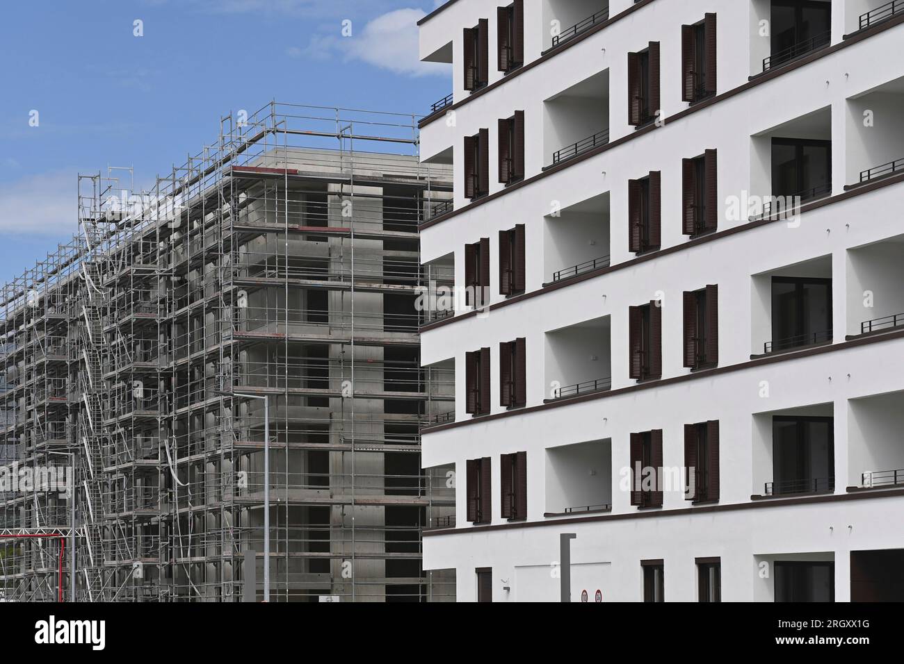 Munich, Deutschland. 12th Aug, 2023. Newly built apartments in the