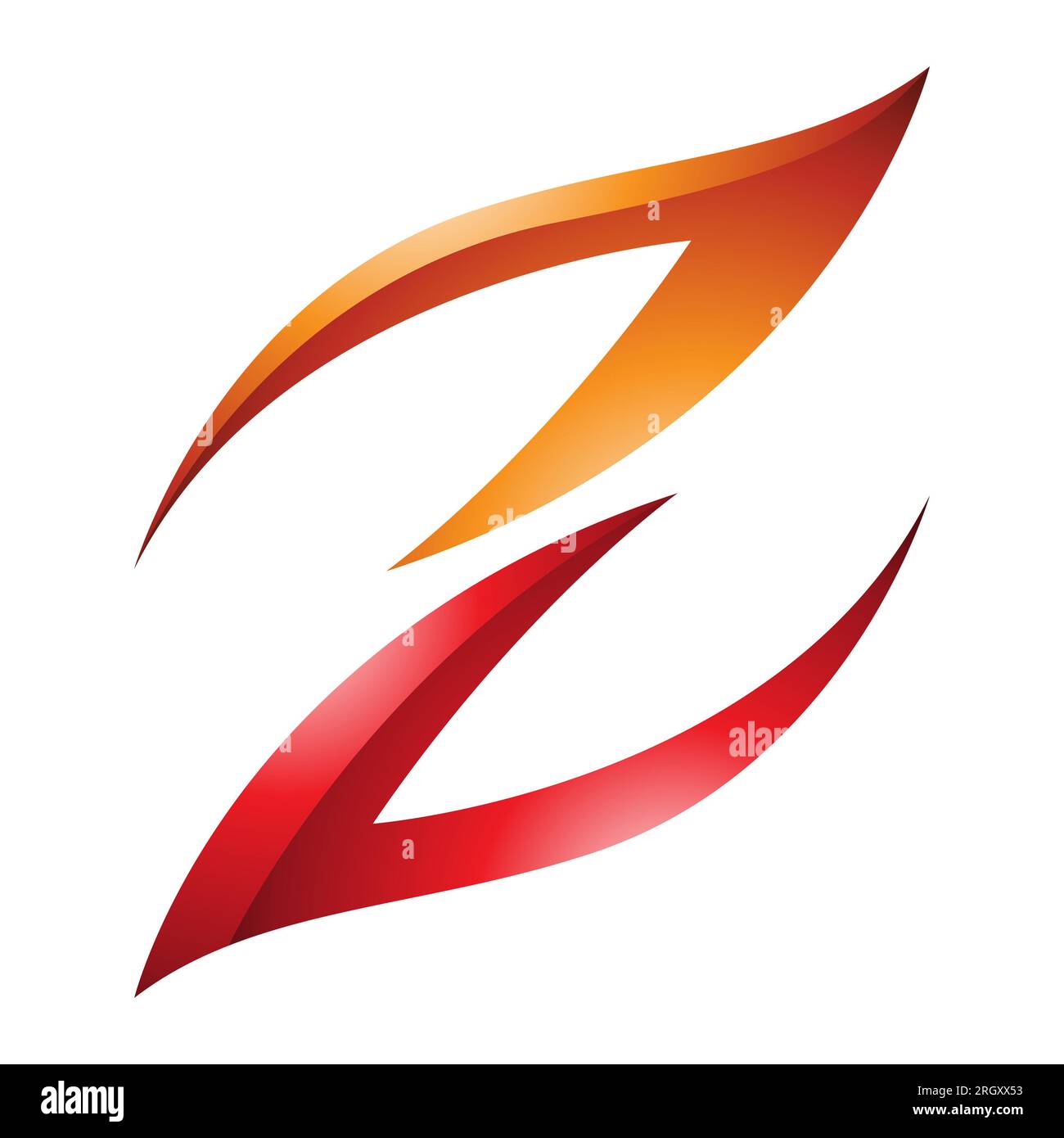 Orange and Red Glossy Fire Shaped Letter Z Icon on a White Background Stock Photo