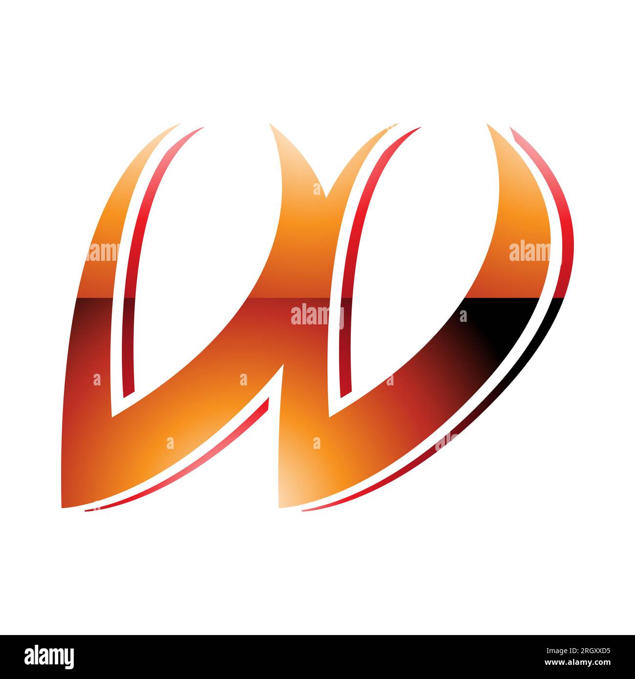 Orange and Red Glossy Spiky Italic Shaped Letter W Icon on a White ...