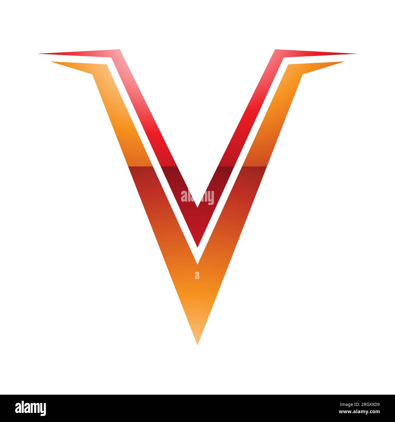 Orange and Red Glossy Spiky Shaped Letter V Icon on a White Background ...