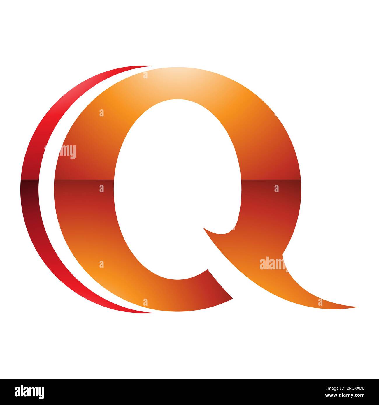 Orange and Red Glossy Spiky Round Shaped Letter Q Icon on a White ...