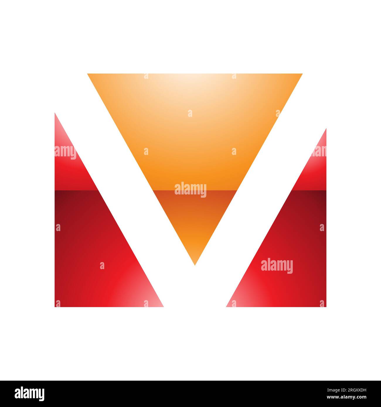Orange and Red Glossy Rectangular Shaped Letter V Icon on a White ...
