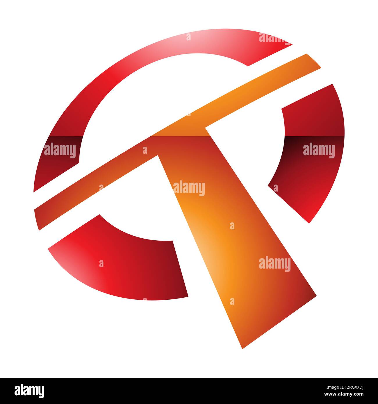 Orange and Red Glossy Round Shaped Letter T Icon on a White Background ...
