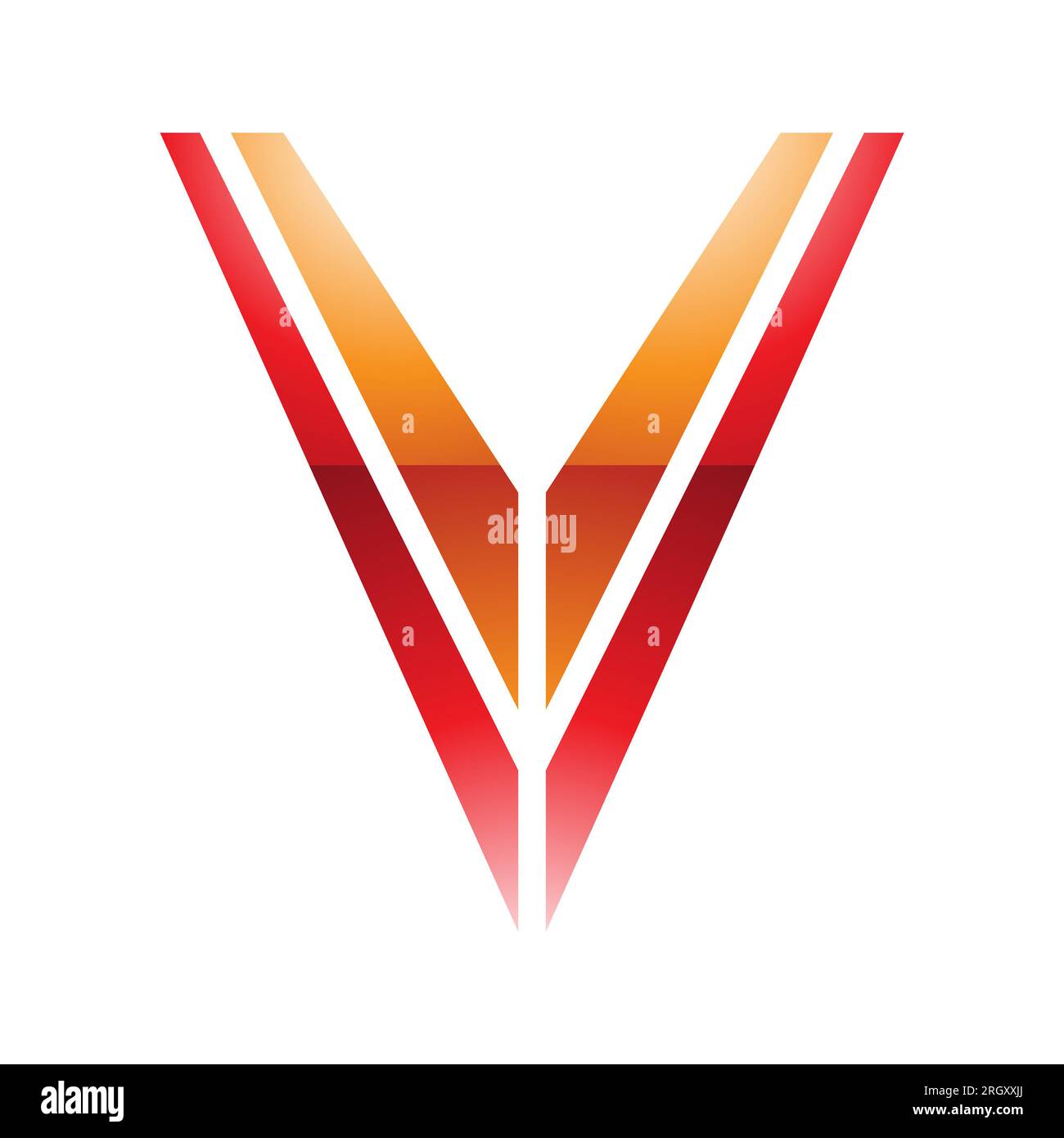 Orange and Red Glossy Striped Shaped Letter V Icon on a White ...