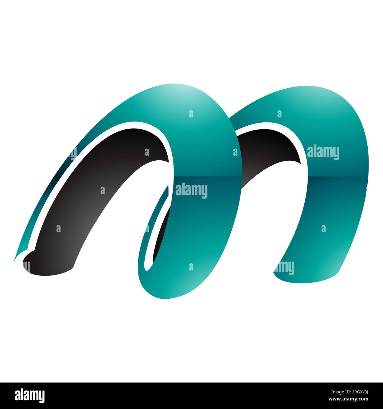 Persian Green and Black Glossy Spring Shaped Letter M Icon on a White ...