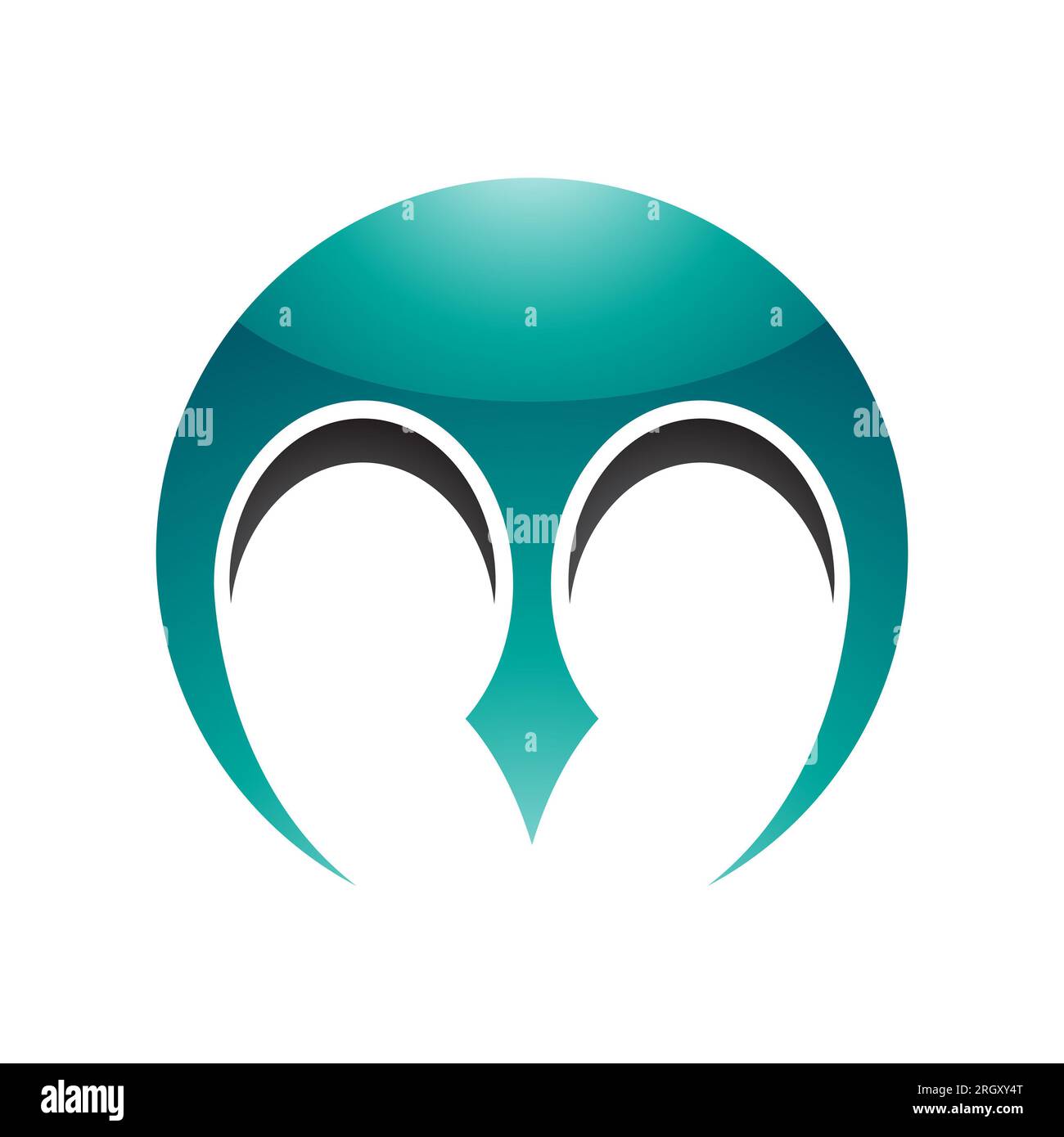 Persian Green and Black Glossy Round Letter M Icon with Pointy Tips on ...