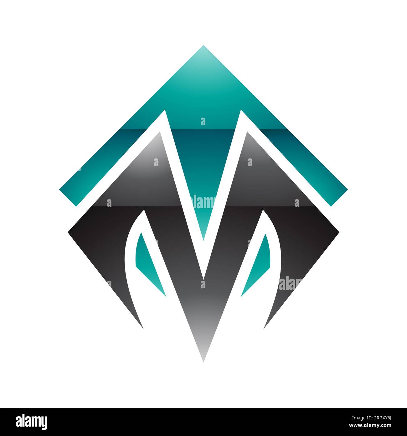 Persian Green and Black Glossy Square Diamond Shaped Letter M Icon on a ...