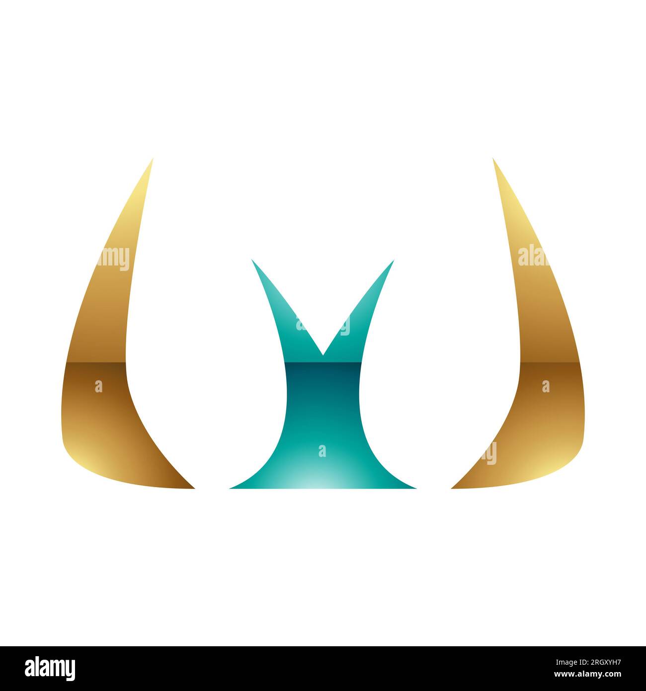 Persian Green and Gold Glossy Horn Shaped Letter W Icon on a White ...