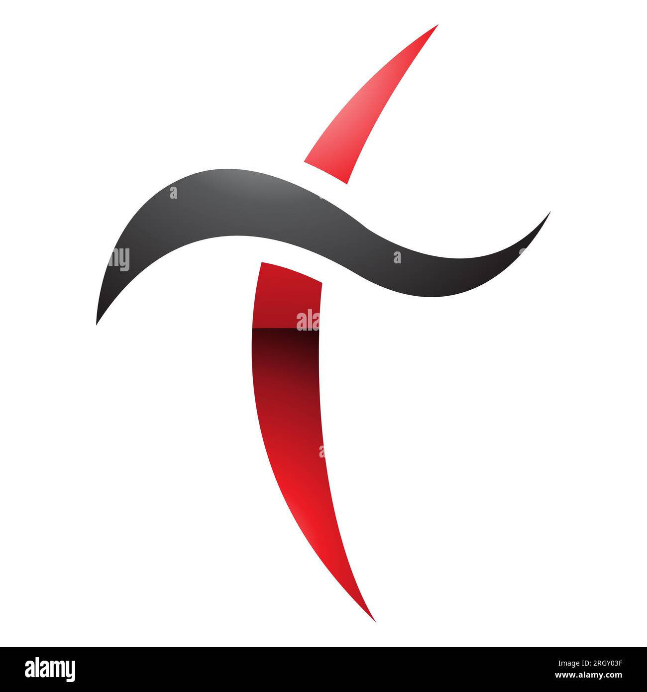 Red and Black Glossy Curvy Sword Shaped Letter T Icon on a White ...