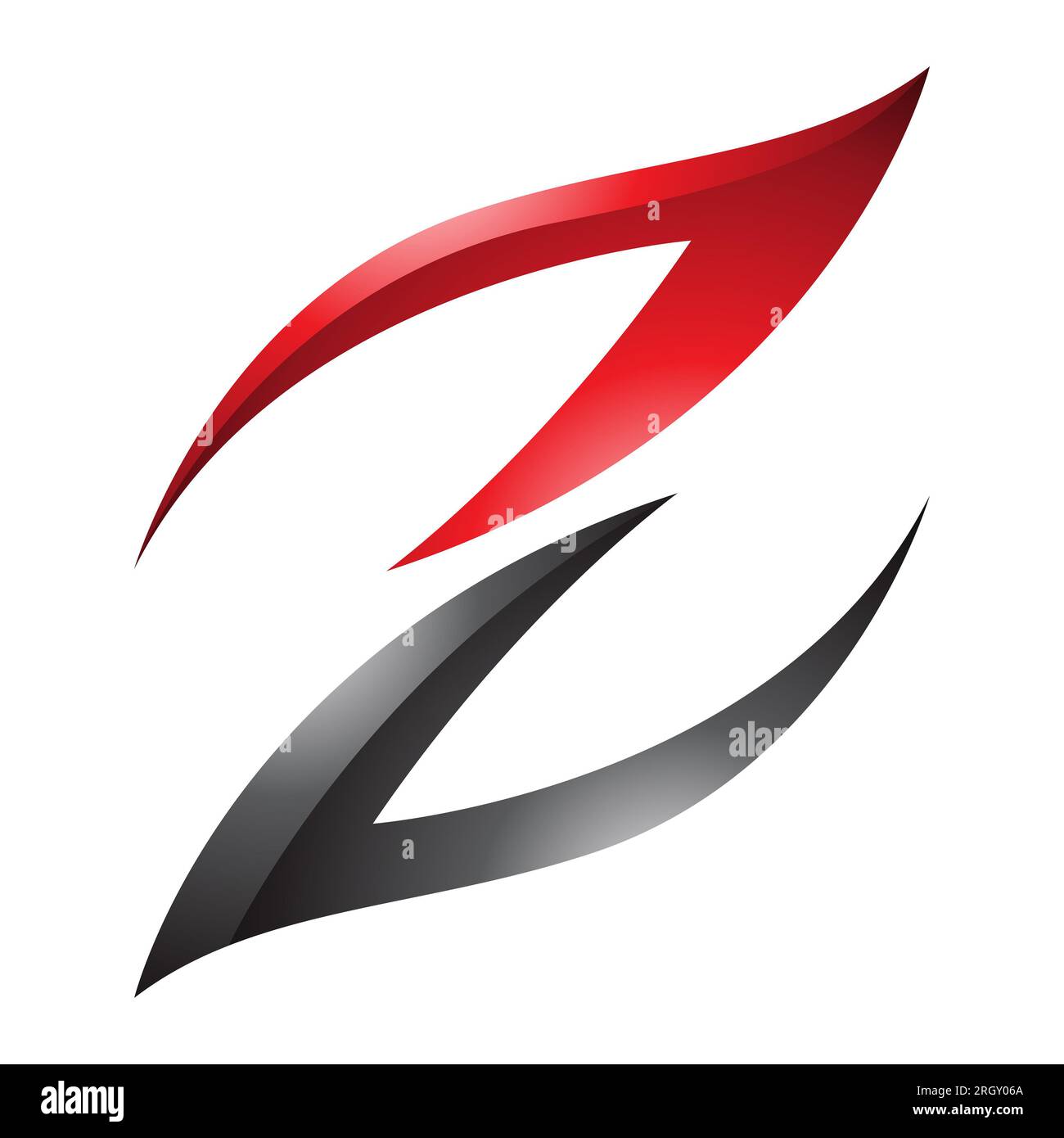 Red and Black Glossy Fire Shaped Letter Z Icon on a White Background Stock Photo