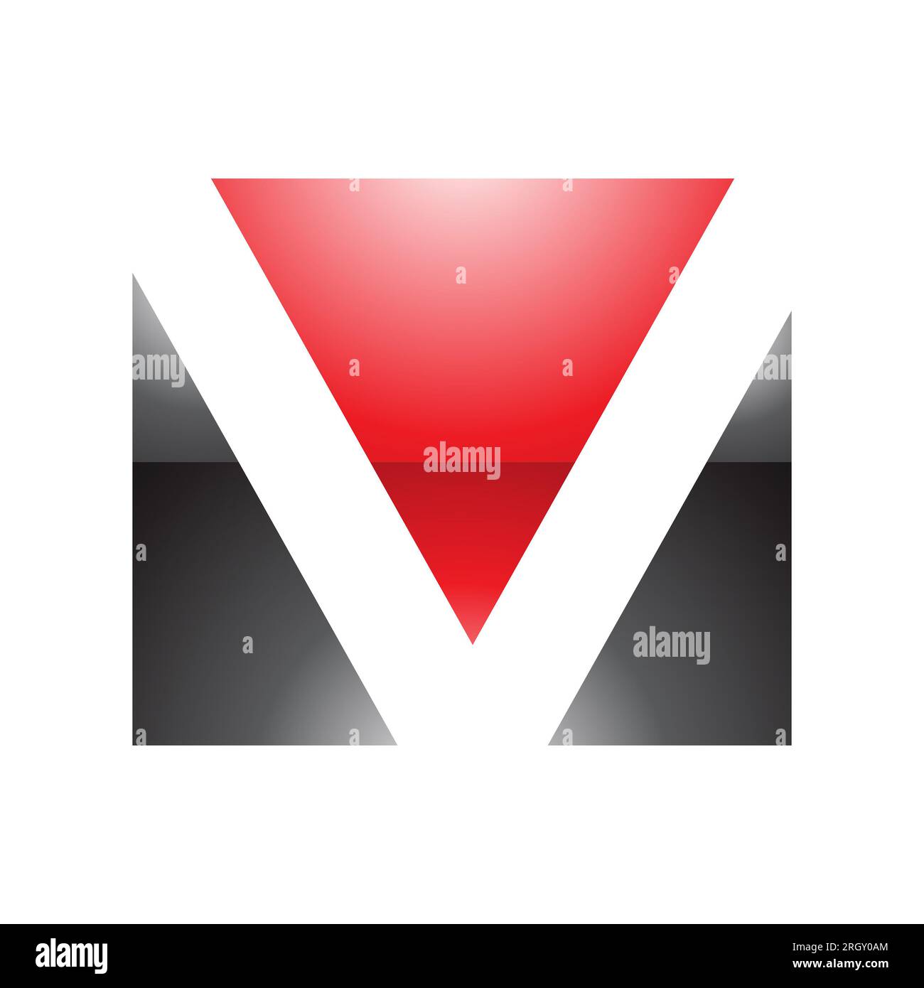 Red and Black Glossy Rectangular Shaped Letter V Icon on a White ...