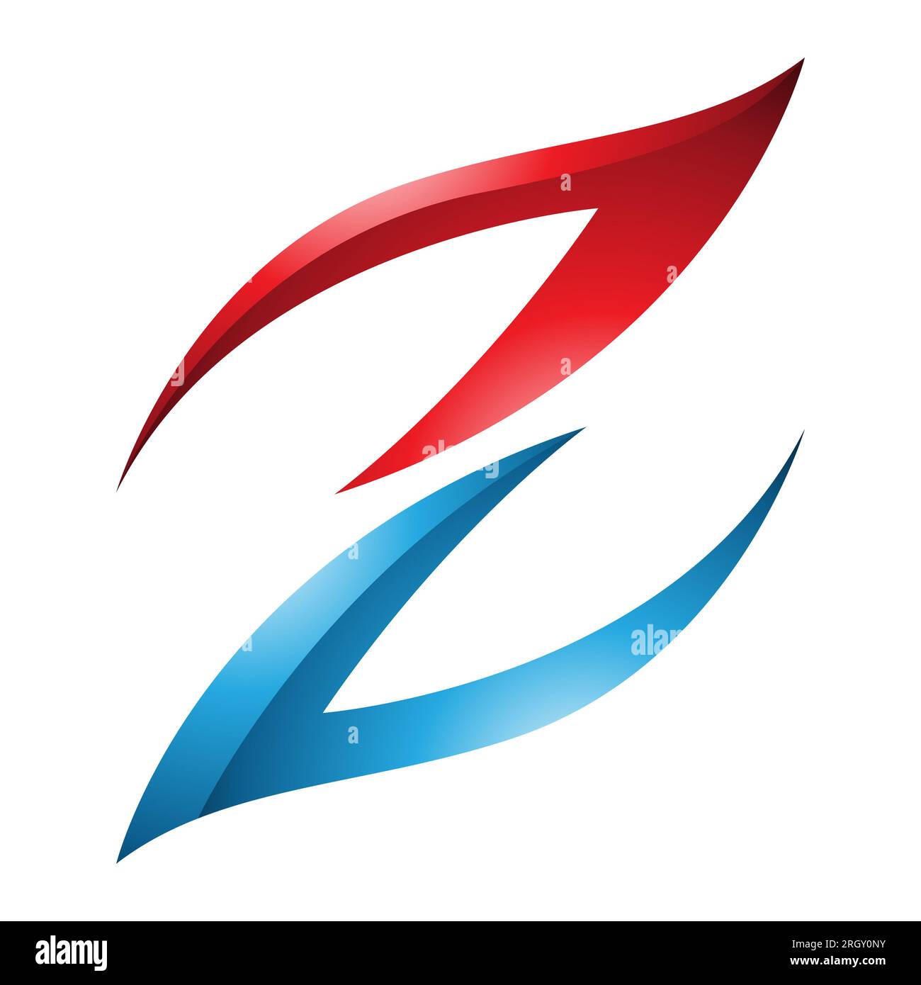 Red and Blue Glossy Fire Shaped Letter Z Icon on a White Background Stock Photo