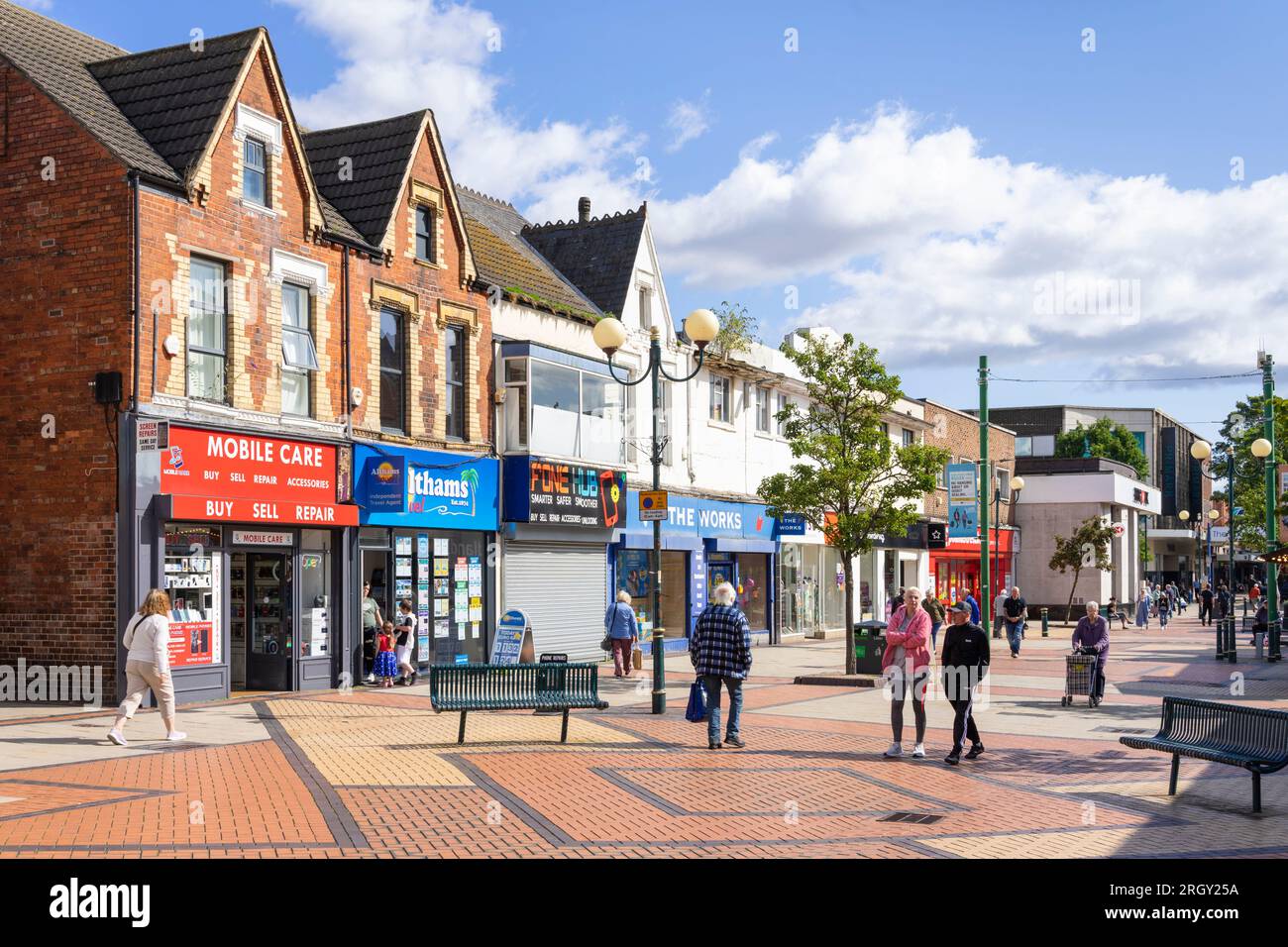 Scunthorpe High Street with people shopping in Scunthorpe town centre Scunthorpe North Lincolnshire England UK GB Europe Stock Photo