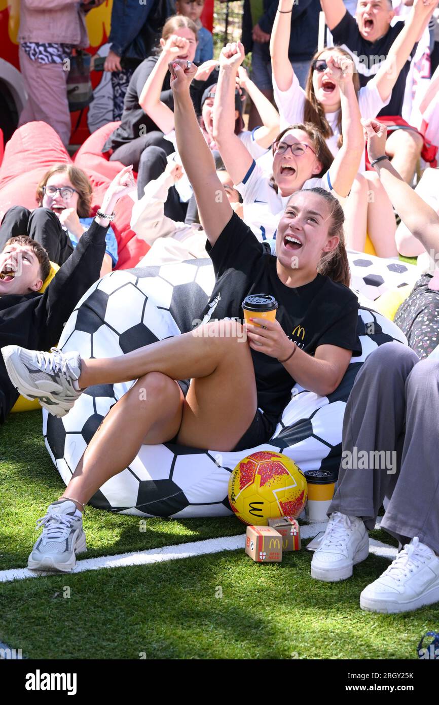 EDITORIAL USE ONLY Footballer Maya Le Tissier attends a screening in St. Albans of the England vs. Columbia quarter final match of the FIFA Women's World Cup hosted by McDonalds, the official restaurant sponsor of the tournament. Picture date: Saturday August 12, 2023. Stock Photo