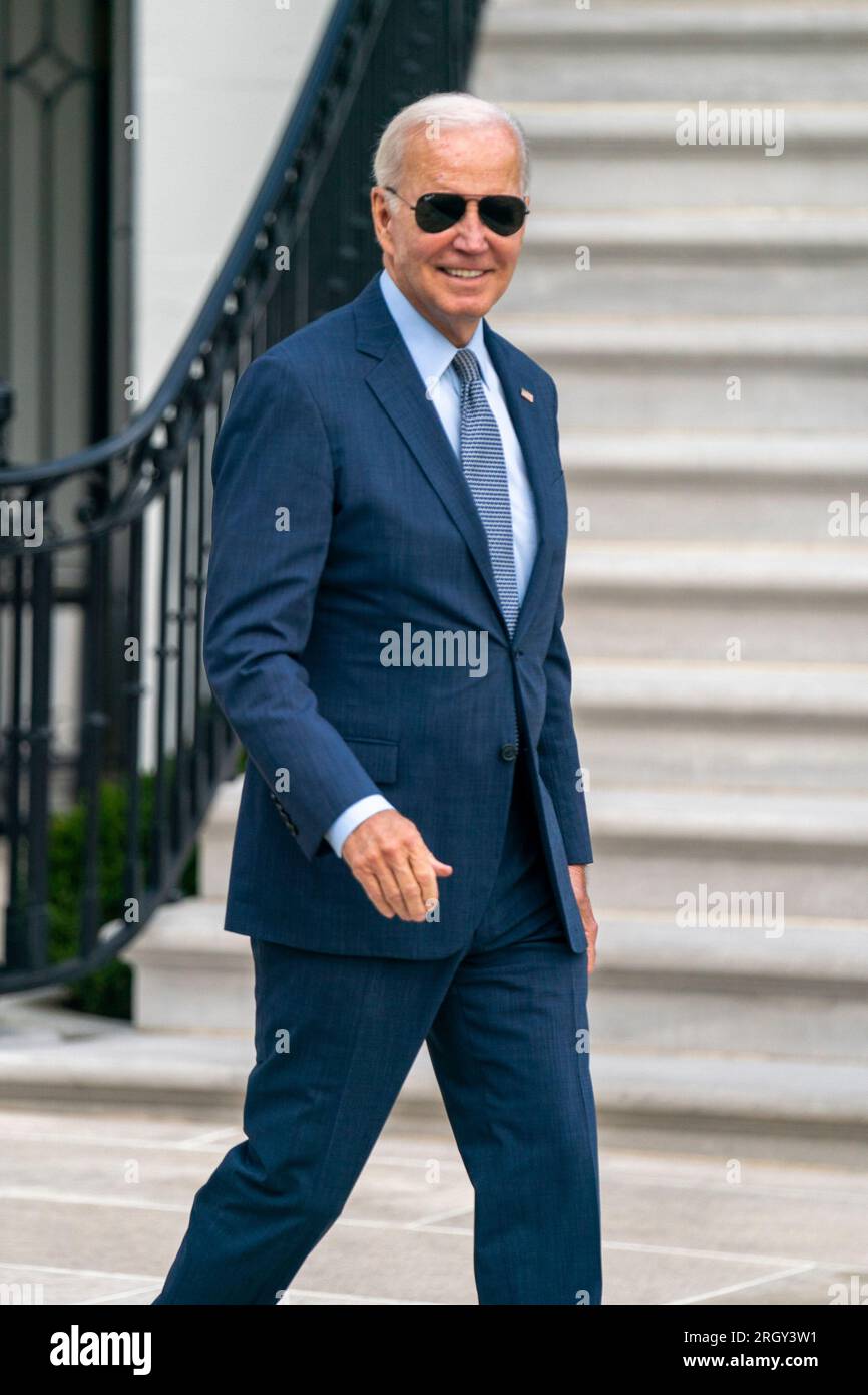 United States President Joe Biden walks to board Marine One on the South Lawn of the White House in Washington, DC, USA, 11 August 2023. President Biden is departing to spend the weekend in Rehoboth Beach, Delaware.Credit: Shawn Thew/Pool via CNP /MediaPunch Credit: MediaPunch Inc/Alamy Live News Stock Photo